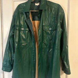 Green faux leather shacket
